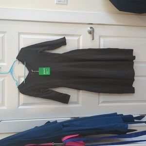 PACT Organic Fit and Flare Midi Party Dress in Heather Gray. Size Medium.